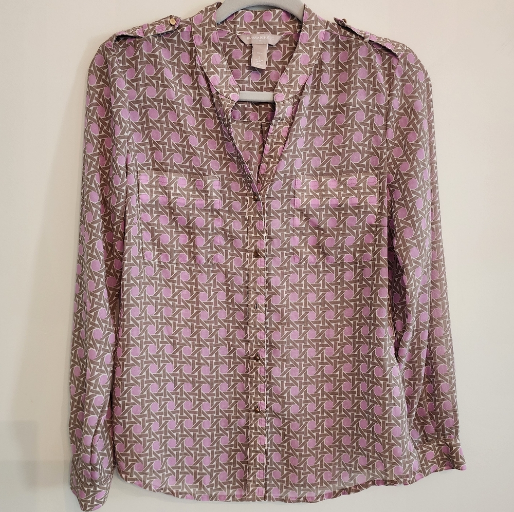 Banana Republic Pink (Mauve) and Brown Women's Blouse Size Small
